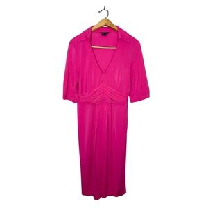 Boston Proper Vibrant Pink Short Sleeve V Neck Knee Length Dress 10